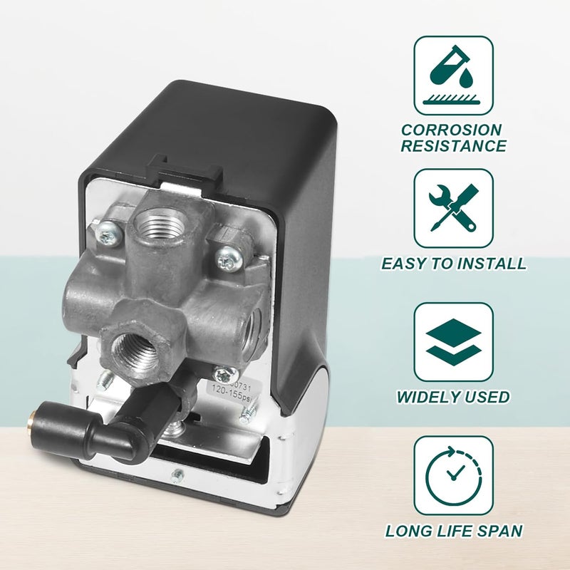 AUTOBABA Pressure Switch Compatible with Condor MDR 11/11 EA 26 AMPS 120/240 Volts 120-155 PSI 4 Port with Bleeder 220 Volts 110 Volts - Image 3